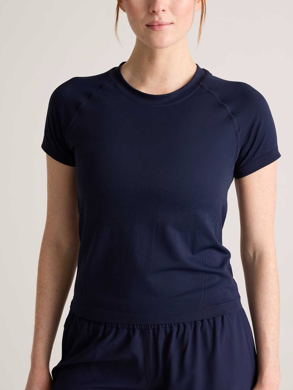 Quince Navy Blue Spandex Athletic Short Sleeve T-shirt Workout Sporty Athleisure